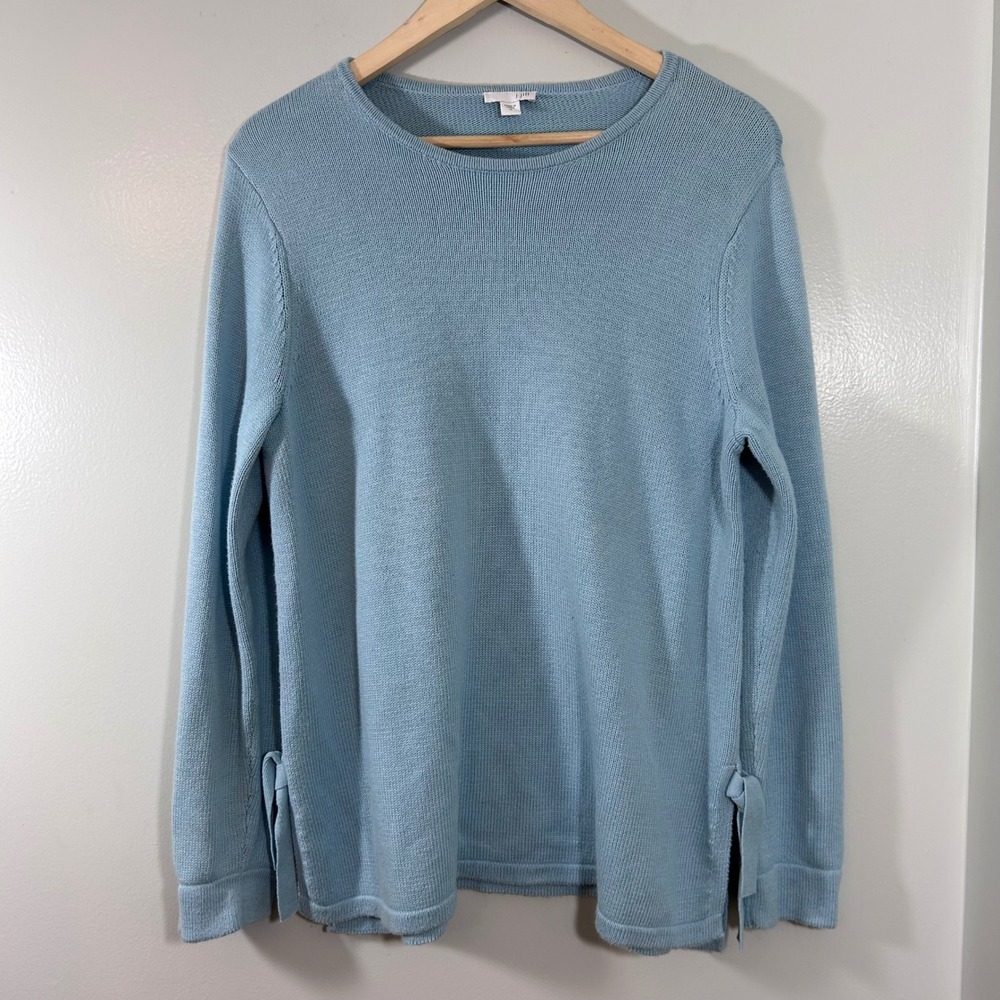 J. Jill Light Blue Cotton Blend Side Tie Crew Neck Sweater Size M